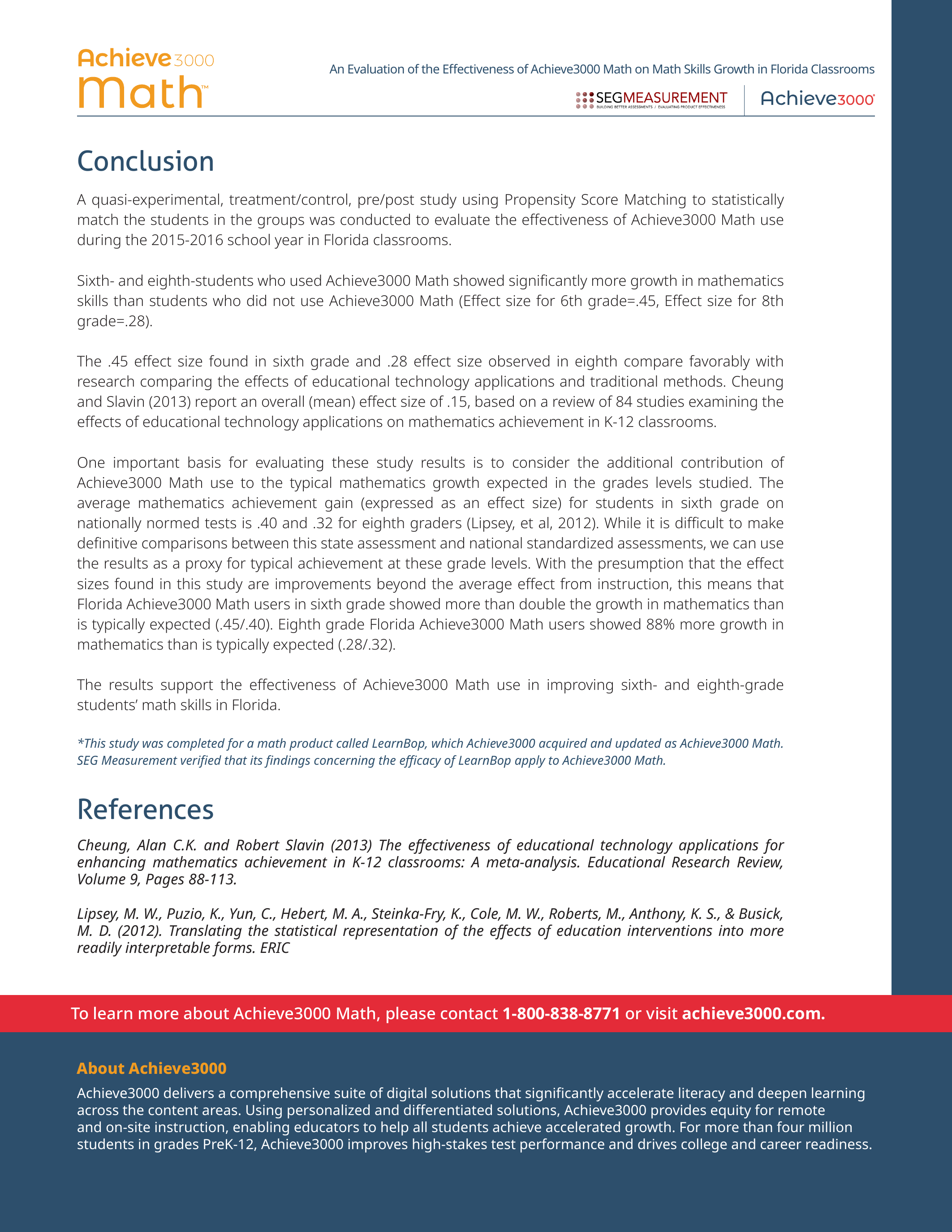 Achieve3000 Math Florida Efficacy Study — conclusion