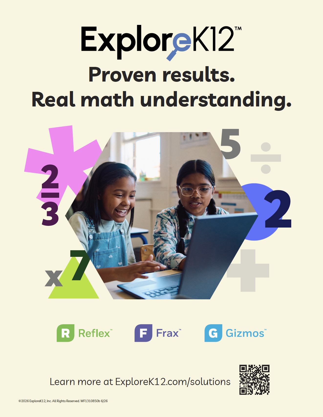 ExploreK12 math campaign ad — Proven results, real math understanding
