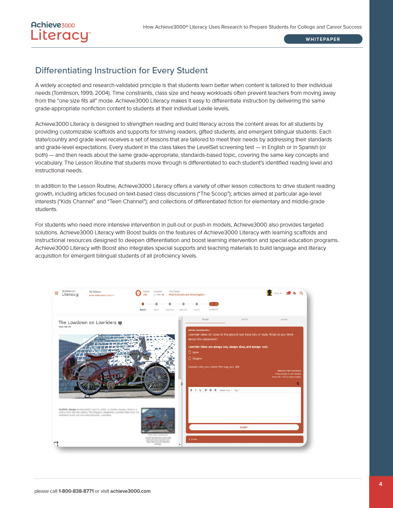 How Achieve3000 Literacy Uses Research whitepaper — interior spread 2